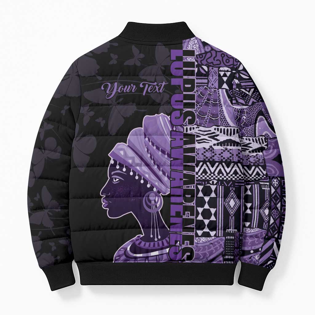 Personalized African Lady Lupus Awareness Bomber Puffer Jacket Fight Support Cure