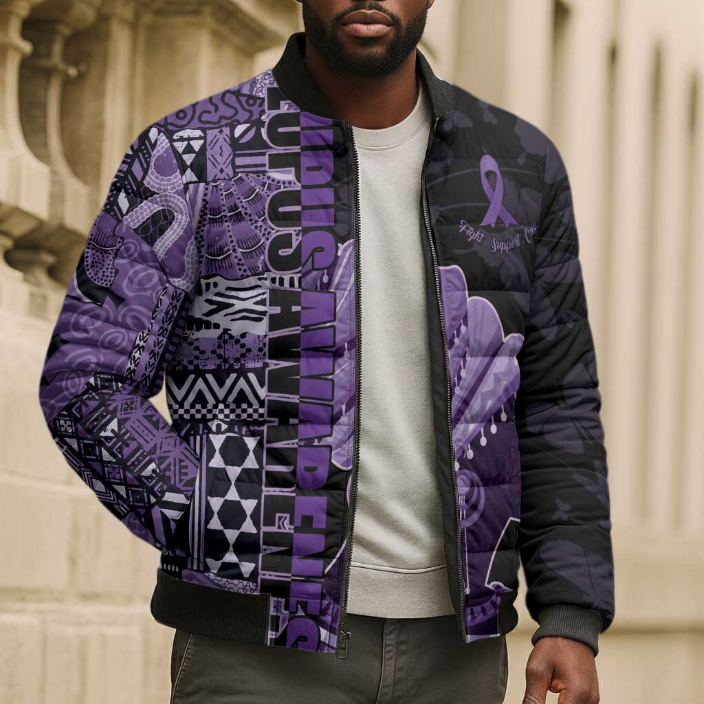 Personalized African Lady Lupus Awareness Bomber Puffer Jacket Fight Support Cure