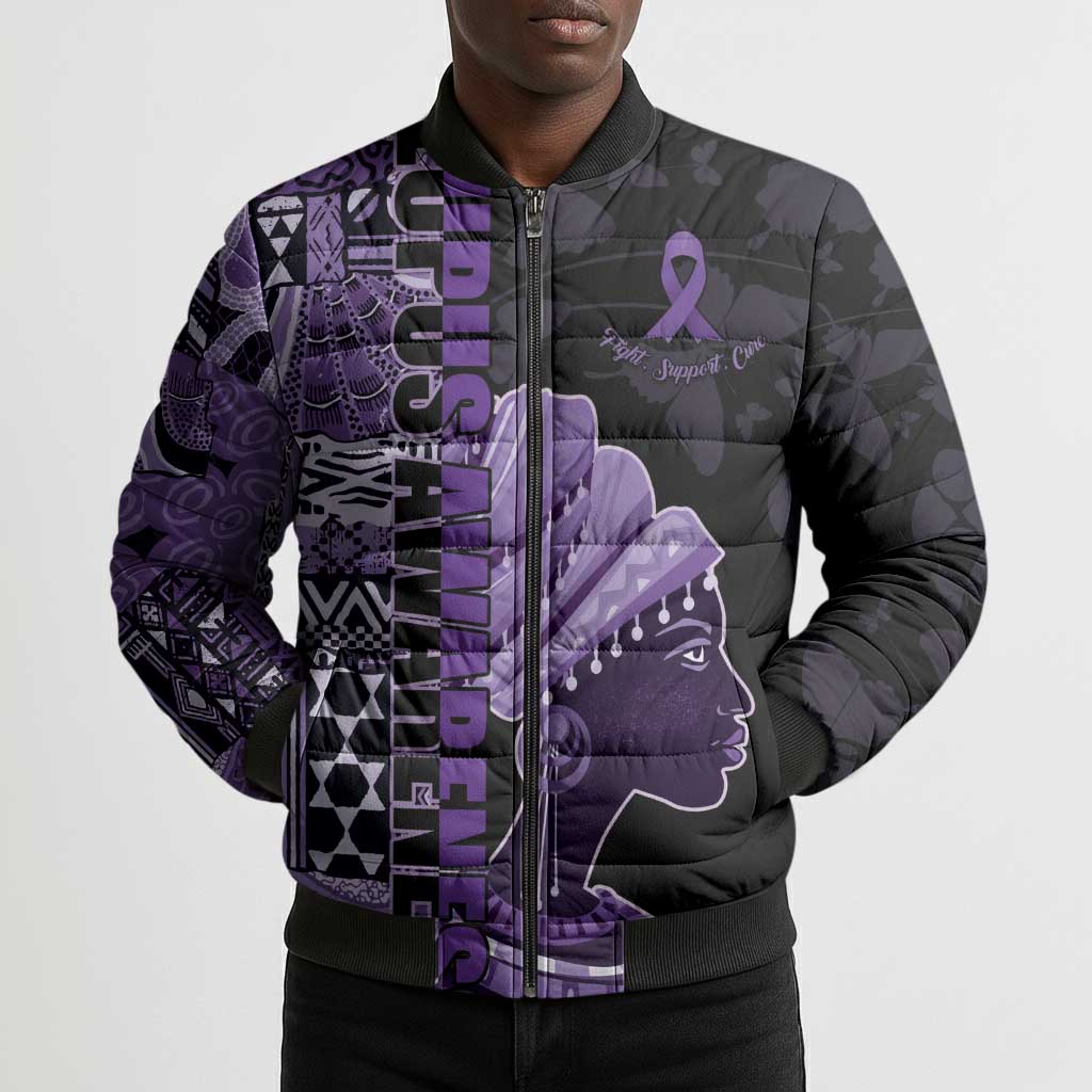 Personalized African Lady Lupus Awareness Bomber Puffer Jacket Fight Support Cure