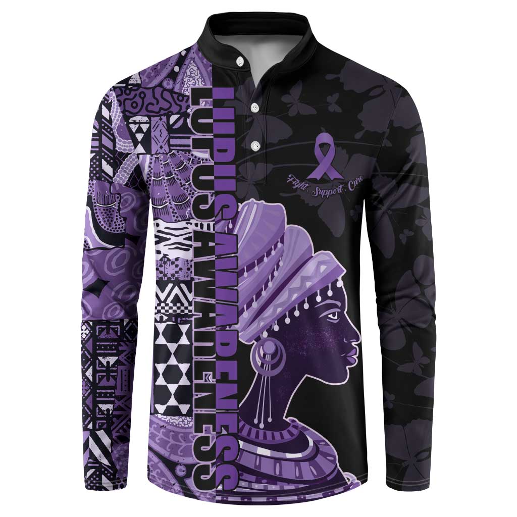 Personalized African Lady Lupus Awareness Button Sweatshirt Fight Support Cure