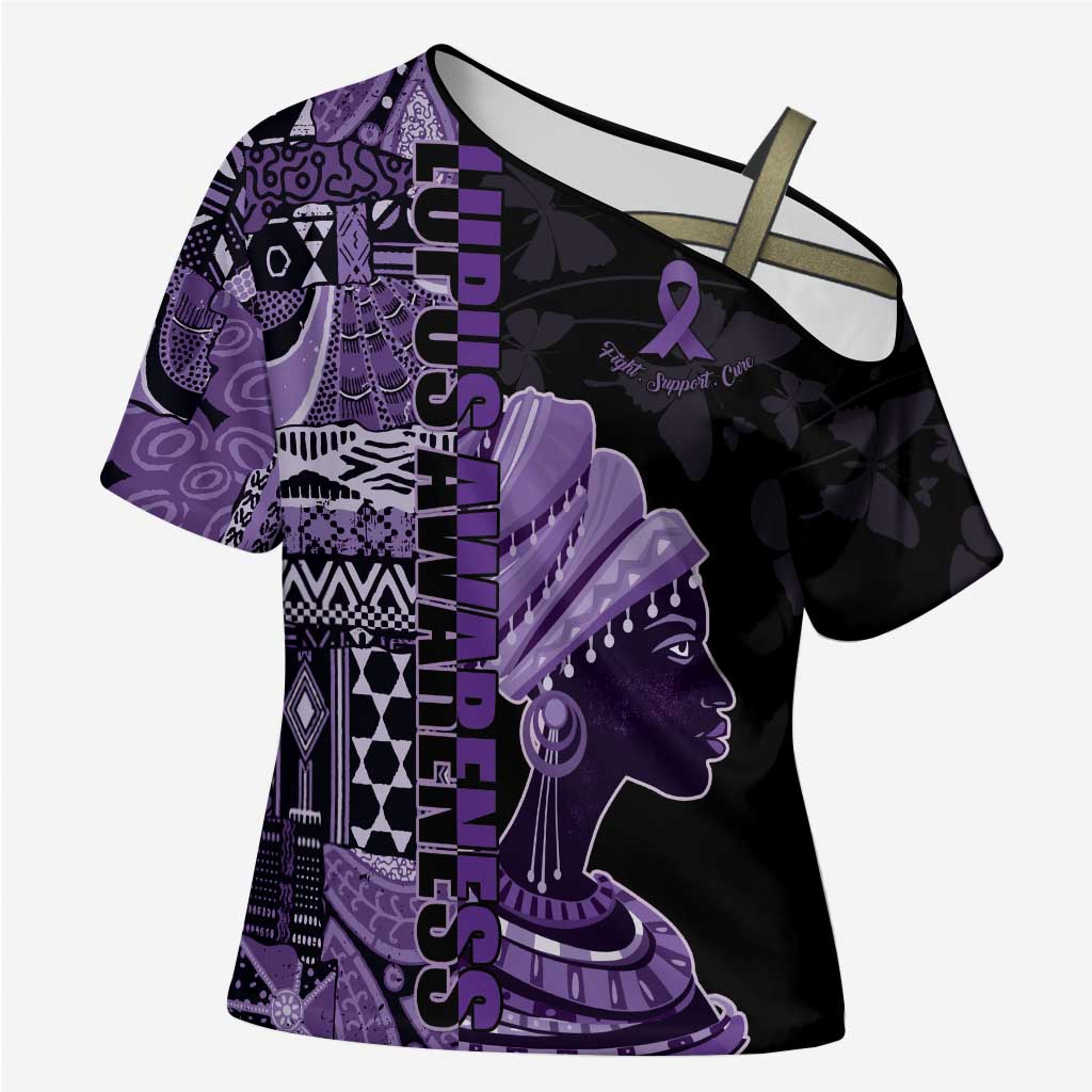 Personalized African Lady Lupus Awareness Cross Shoulder Shirt Fight Support Cure