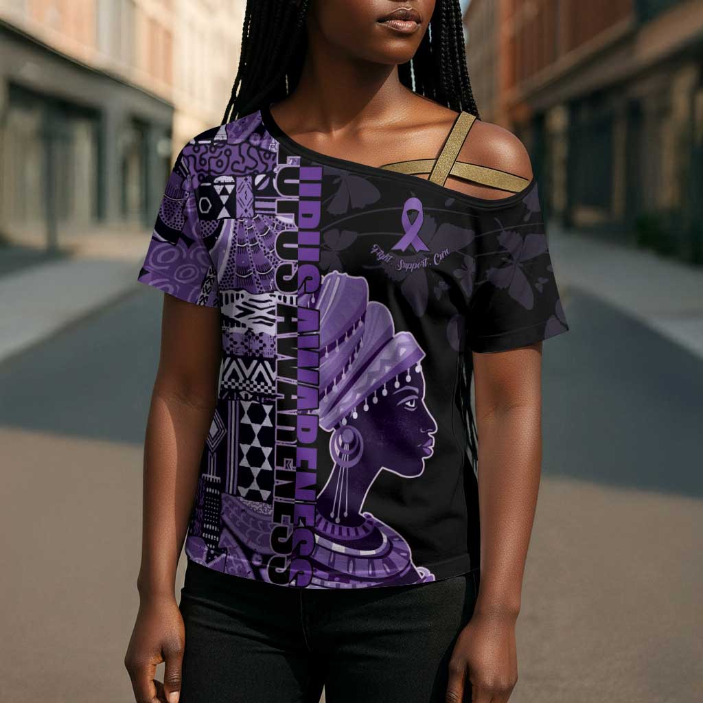 Personalized African Lady Lupus Awareness Cross Shoulder Shirt Fight Support Cure