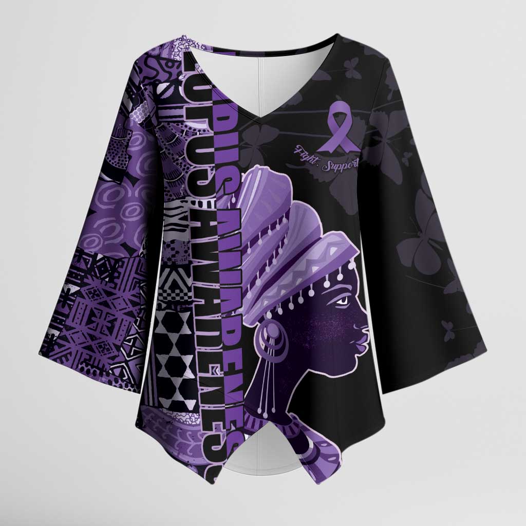 Personalized African Lady Lupus Awareness Kimono Sleeve Blouse Fight Support Cure
