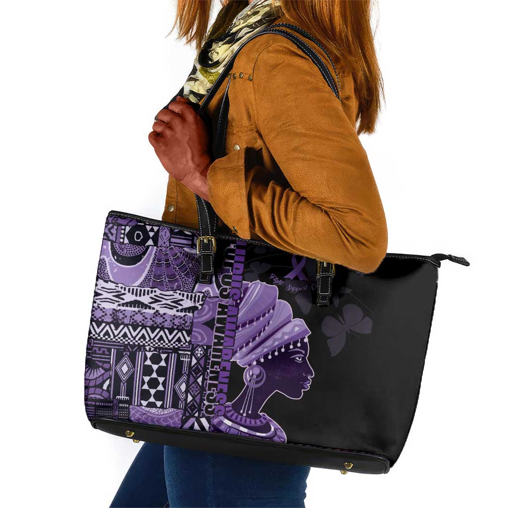 African Lady Lupus Awareness Leather Tote Bag Fight Support Cure