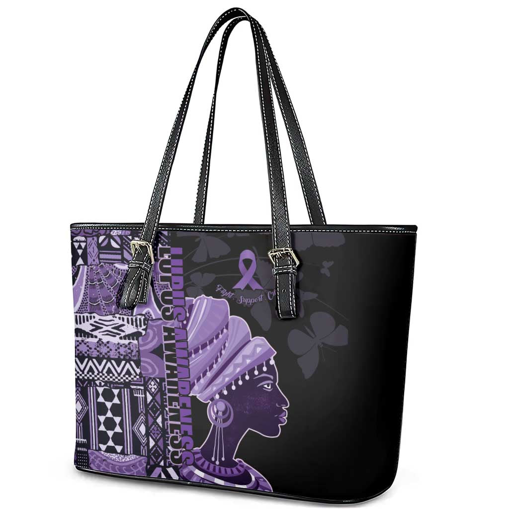 African Lady Lupus Awareness Leather Tote Bag Fight Support Cure