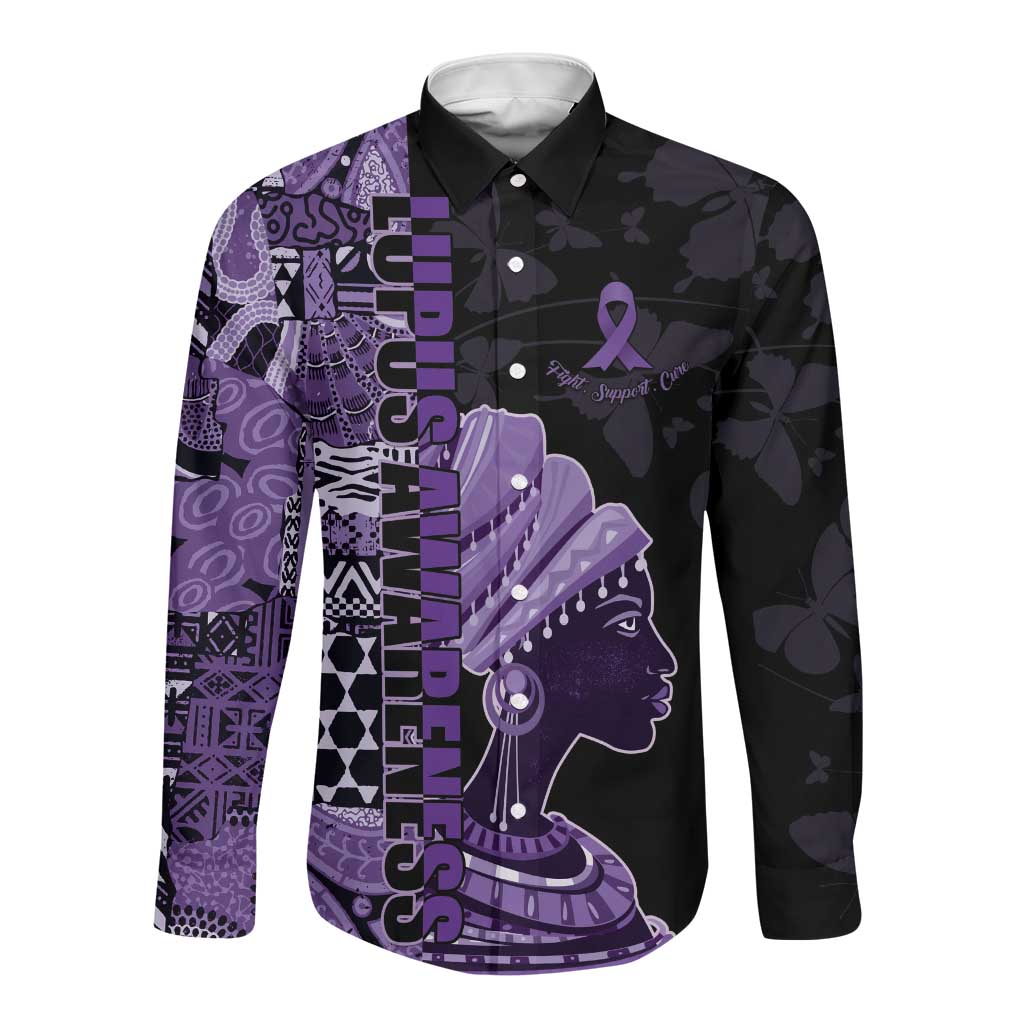Personalized African Lady Lupus Awareness Long Sleeve Button Shirt Fight Support Cure