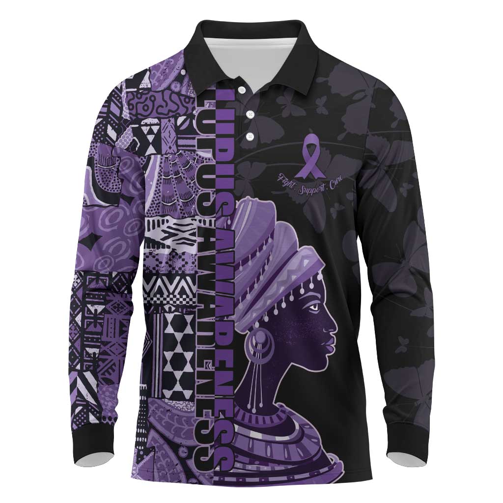 Personalized African Lady Lupus Awareness Long Sleeve Polo Shirt Fight Support Cure