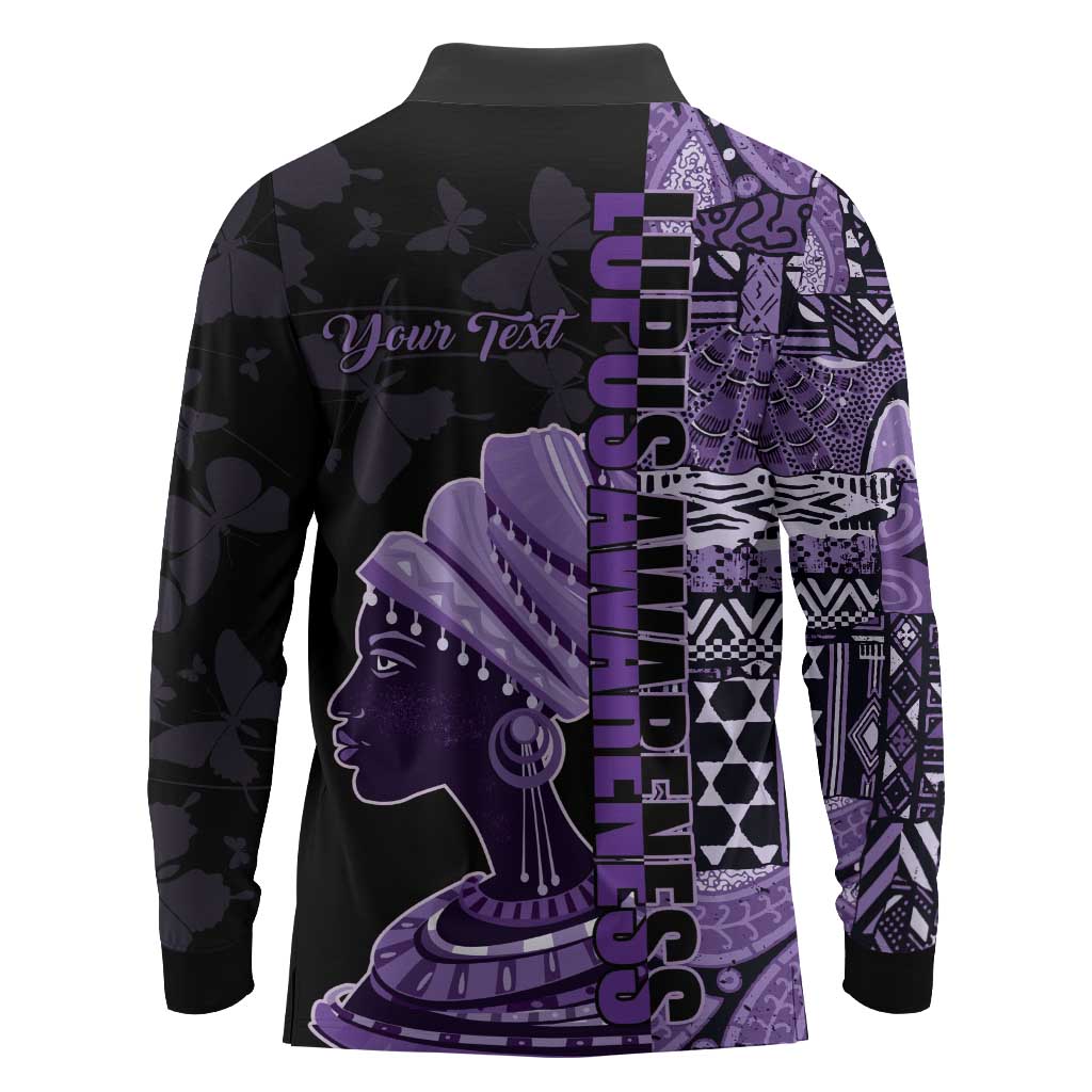 Personalized African Lady Lupus Awareness Long Sleeve Polo Shirt Fight Support Cure