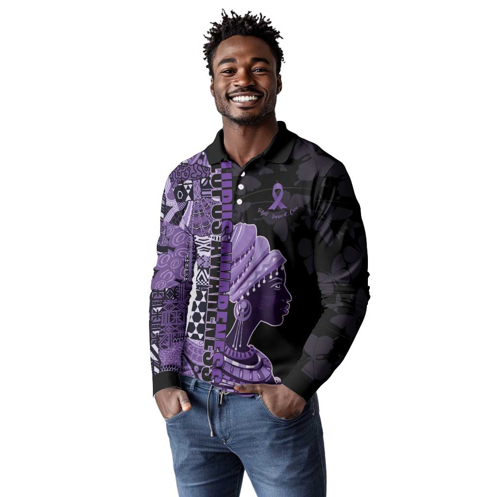 Personalized African Lady Lupus Awareness Long Sleeve Polo Shirt Fight Support Cure