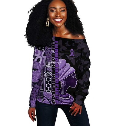 Personalized African Lady Lupus Awareness Off Shoulder Sweater Fight Support Cure