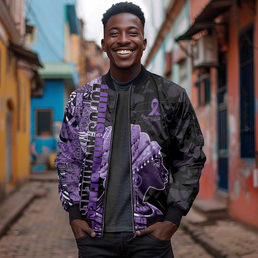Personalized African Lady Lupus Awareness Sleeve Zip Bomber Jacket Fight Support Cure