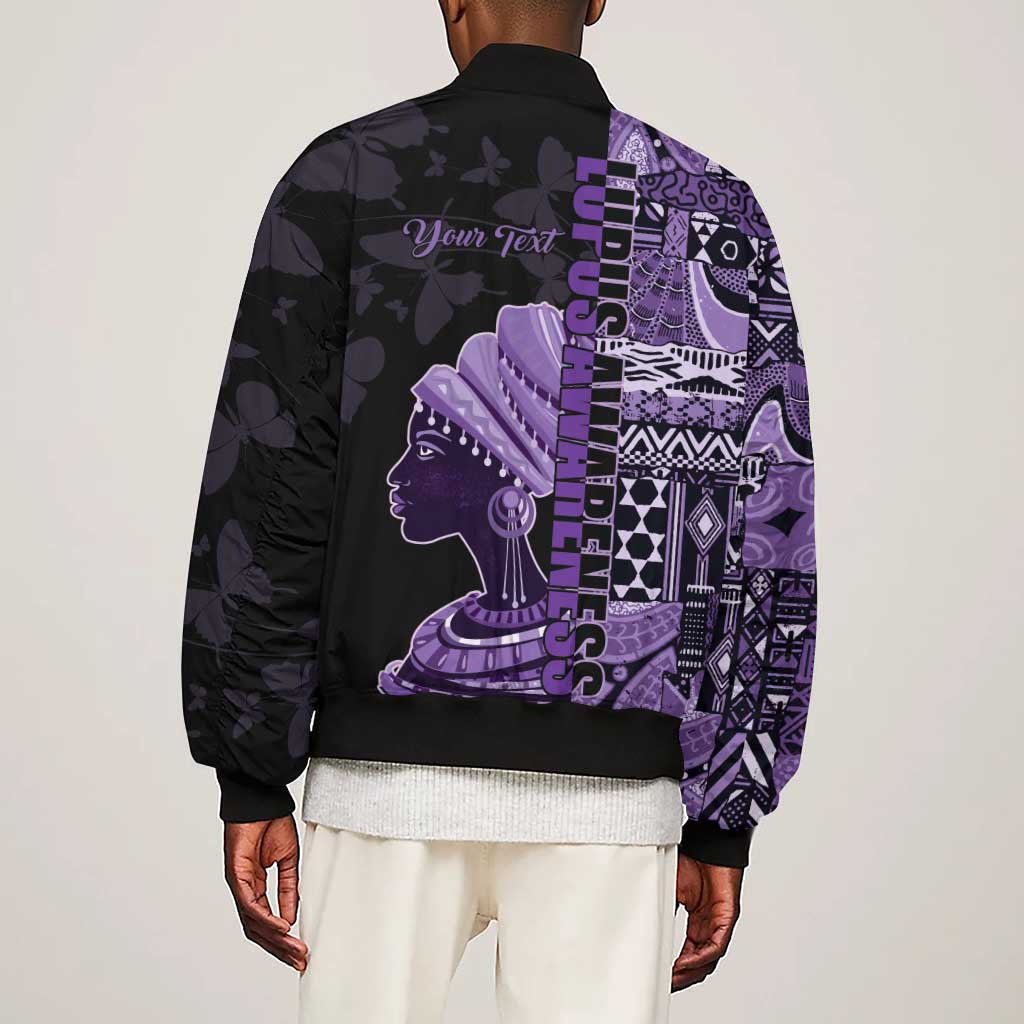 Personalized African Lady Lupus Awareness Sleeve Zip Bomber Jacket Fight Support Cure
