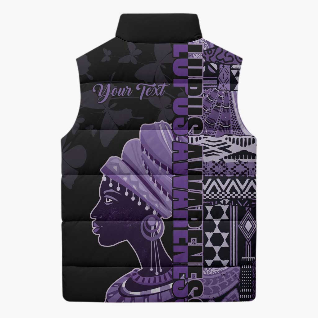Personalized African Lady Lupus Awareness Sleeveless Puffer Jacket Fight Support Cure
