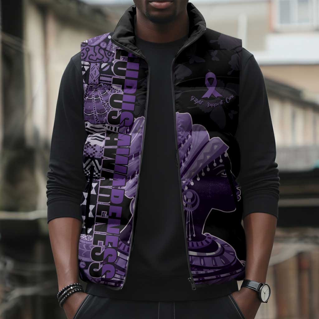 Personalized African Lady Lupus Awareness Sleeveless Puffer Jacket Fight Support Cure