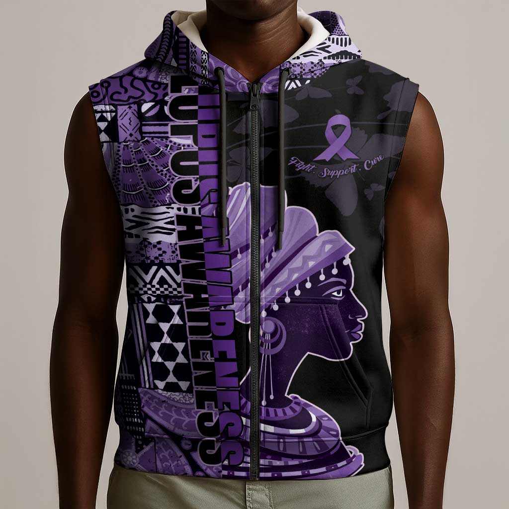 Personalized African Lady Lupus Awareness Sleeveless Zip Hoodie Fight Support Cure