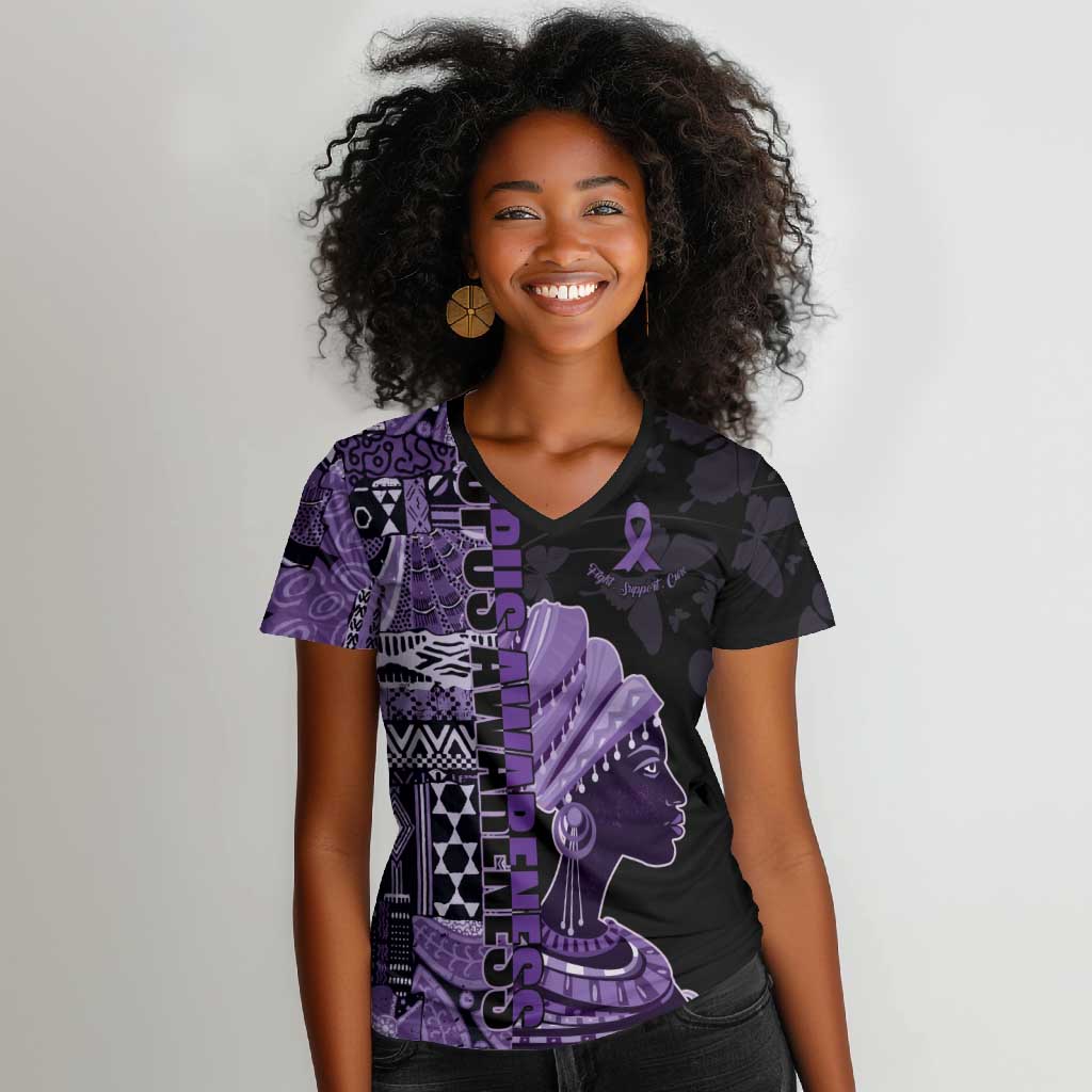 Personalized African Lady Lupus Awareness Women V-Neck T-Shirt Fight Support Cure