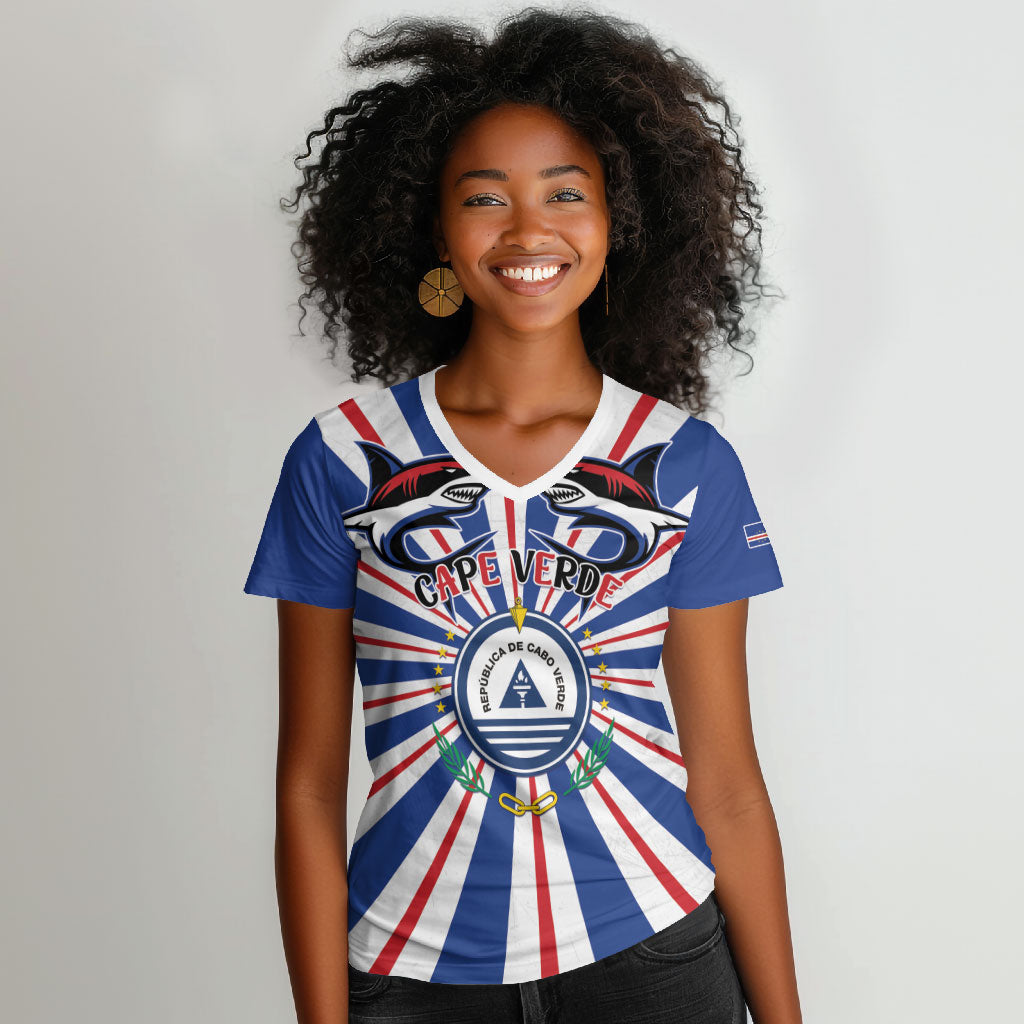 Personalized Cape Verde 1975 Women V-Neck T-Shirt Happy Independence Day