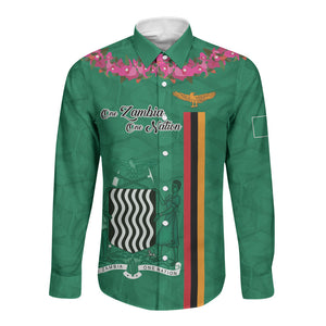 Personalized One Zambia One Nation Long Sleeve Button Shirt Happy Independence Day