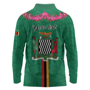 Personalized One Zambia One Nation Long Sleeve Polo Shirt Happy Independence Day