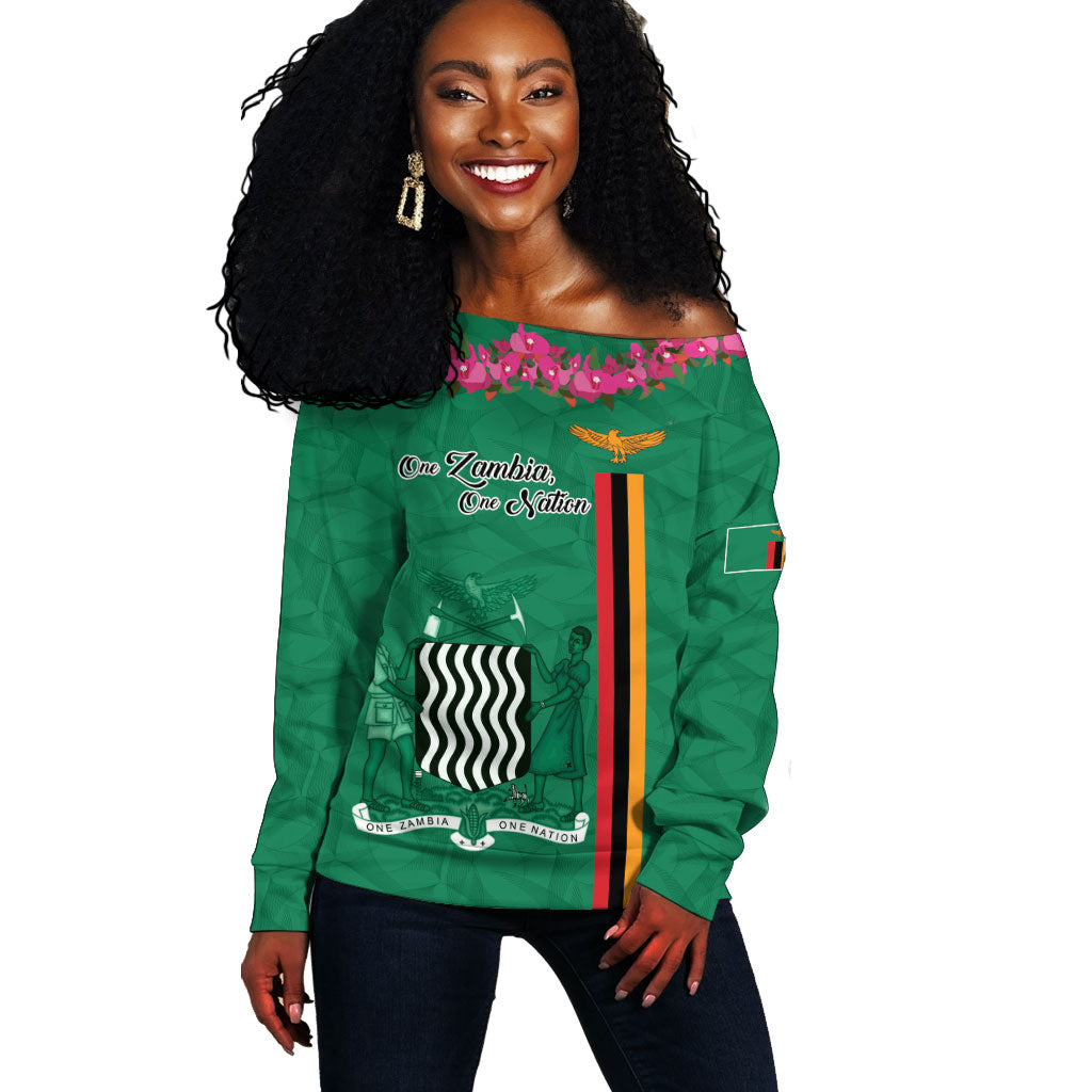 Personalized One Zambia One Nation Off Shoulder Sweater Happy Independence Day