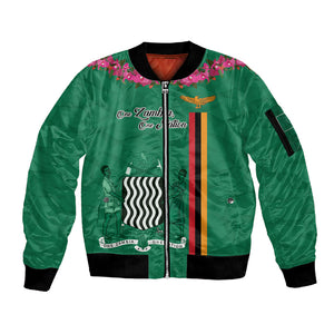 Personalized One Zambia One Nation Sleeve Zip Bomber Jacket Happy Independence Day