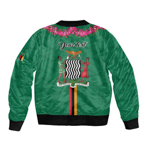 Personalized One Zambia One Nation Sleeve Zip Bomber Jacket Happy Independence Day