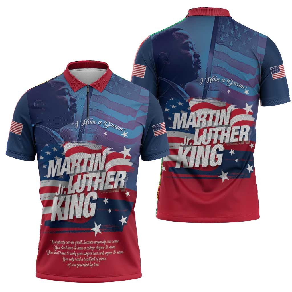 Martin Luther King MLK Zipper Polo Shirt I Have A Dream - African Pride