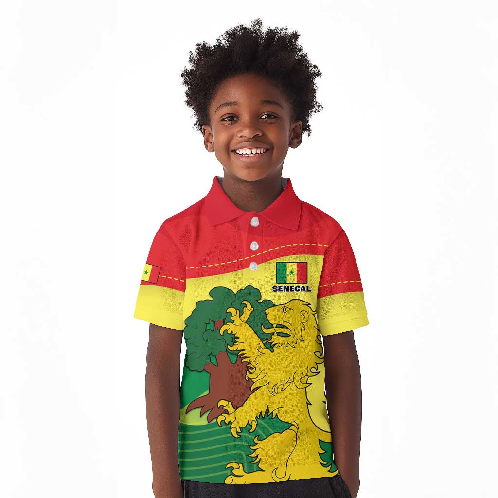 Custom Senegal Kid Polo Shirt with Bahamian Lion and Baobab Flag Style