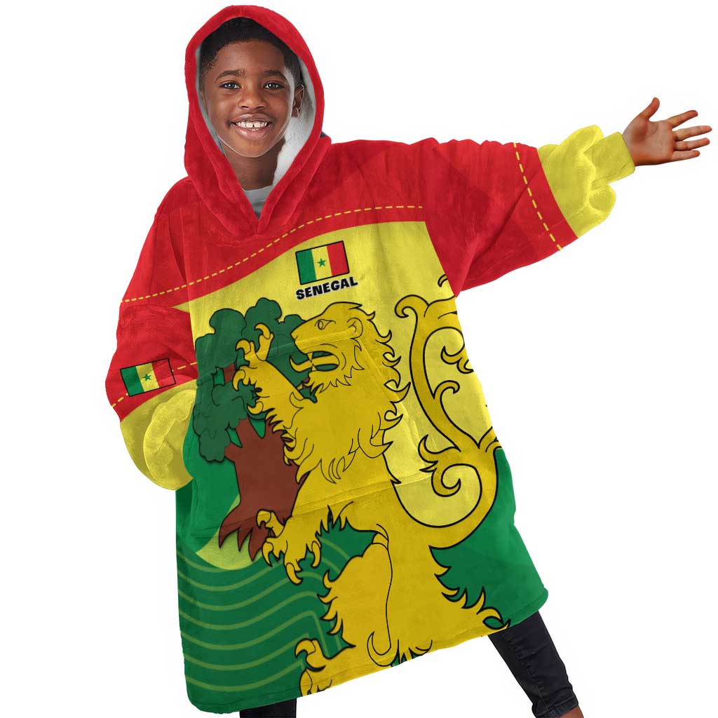 Custom Senegal KId Wearable Blanket Hoodie with Bahamian Lion and Baobab Flag Style