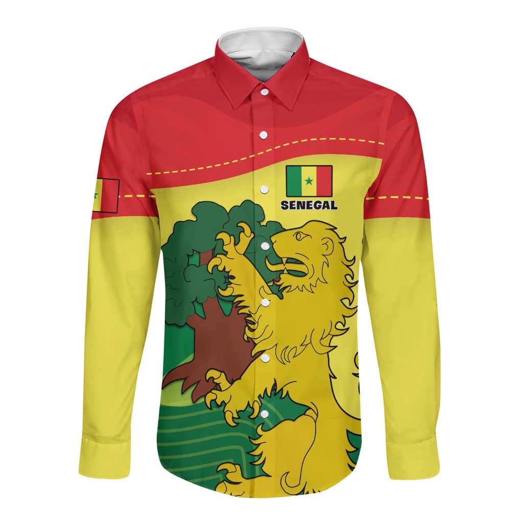 Custom Senegal Long Sleeve Button Shirt with Bahamian Lion and Baobab Flag Style