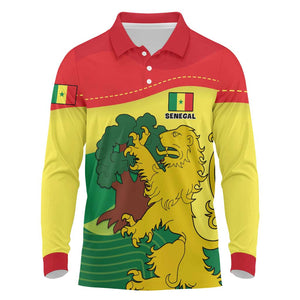 Custom Senegal Long Sleeve Polo Shirt with Bahamian Lion and Baobab Flag Style