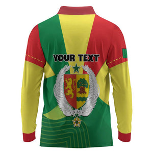 Custom Senegal Long Sleeve Polo Shirt with Bahamian Lion and Baobab Flag Style