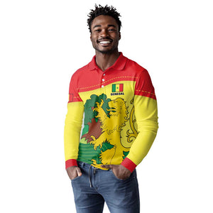 Custom Senegal Long Sleeve Polo Shirt with Bahamian Lion and Baobab Flag Style