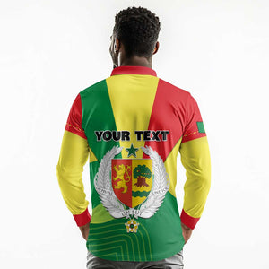 Custom Senegal Long Sleeve Polo Shirt with Bahamian Lion and Baobab Flag Style