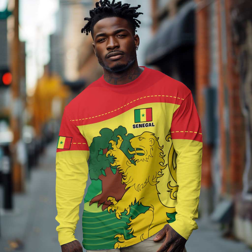 Custom Senegal Long Sleeve Shirt with Bahamian Lion and Baobab Flag Style LT01