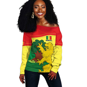 Custom Senegal Off Shoulder Sweater with Bahamian Lion and Baobab Flag Style