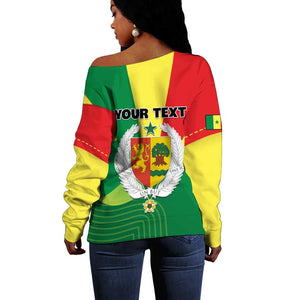 Custom Senegal Off Shoulder Sweater with Bahamian Lion and Baobab Flag Style