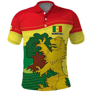 Custom Senegal Polo Shirt with Bahamian Lion and Baobab Flag Style