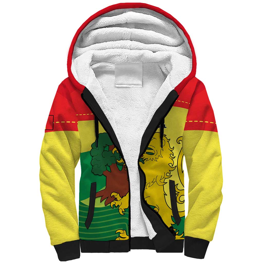 Custom Senegal Sherpa Hoodie with Bahamian Lion and Baobab Flag Style