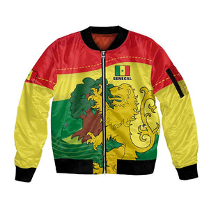 Custom Senegal Sleeve Zip Bomber Jacket with Bahamian Lion and Baobab Flag Style