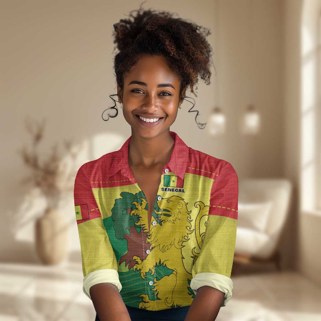 Custom Senegal Women Casual Shirt with Bahamian Lion and Baobab Flag Style