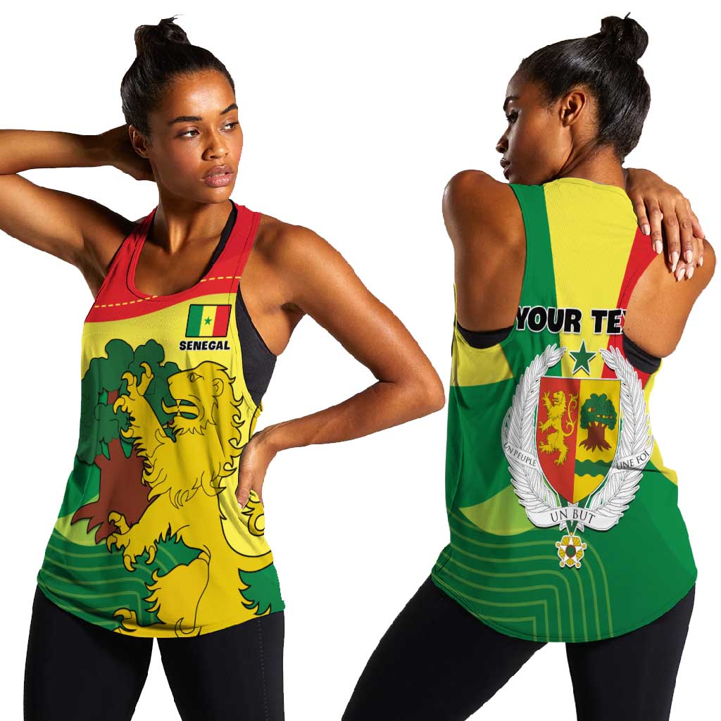 Custom Senegal Women Racerback Tank with Bahamian Lion and Baobab Flag Style