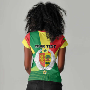 Custom Senegal Women V-Neck T-Shirt with Bahamian Lion and Baobab Flag Style