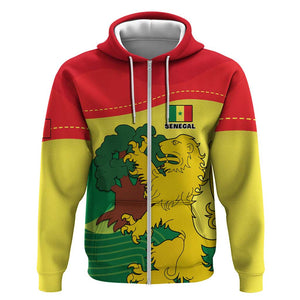 Custom Senegal Zip Hoodie with Bahamian Lion and Baobab Flag Style