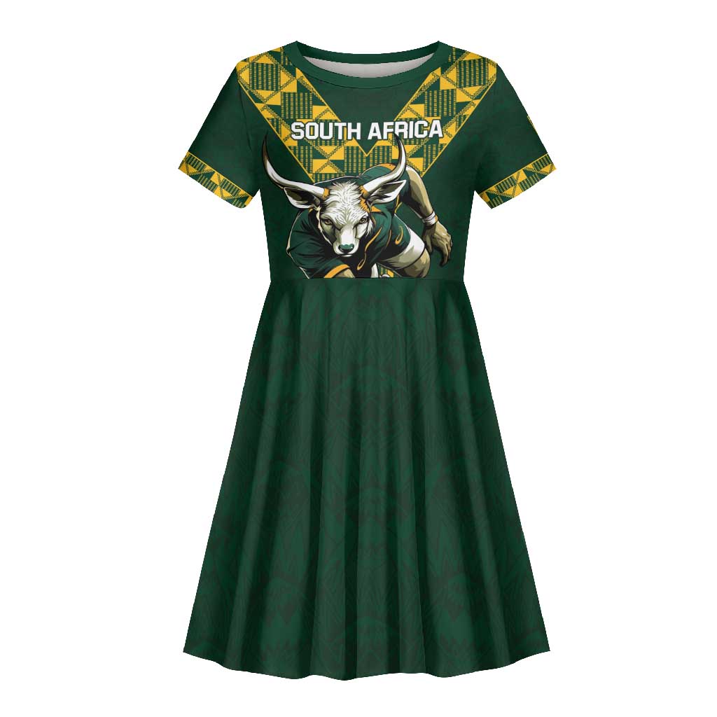 Custom South Africa 2024 Rugby Kid Short Sleeve Dress Go Springboks Protea Pattern