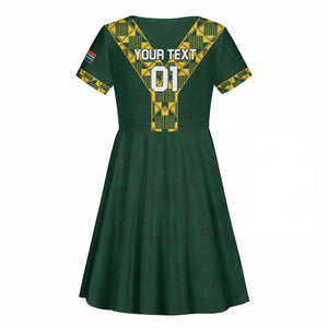 Custom South Africa 2024 Rugby Kid Short Sleeve Dress Go Springboks Protea Pattern