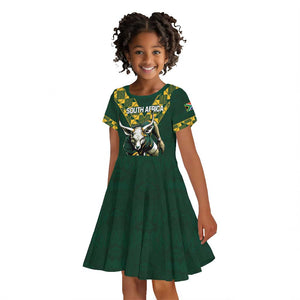 Custom South Africa 2024 Rugby Kid Short Sleeve Dress Go Springboks Protea Pattern