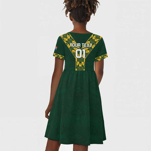 Custom South Africa 2024 Rugby Kid Short Sleeve Dress Go Springboks Protea Pattern