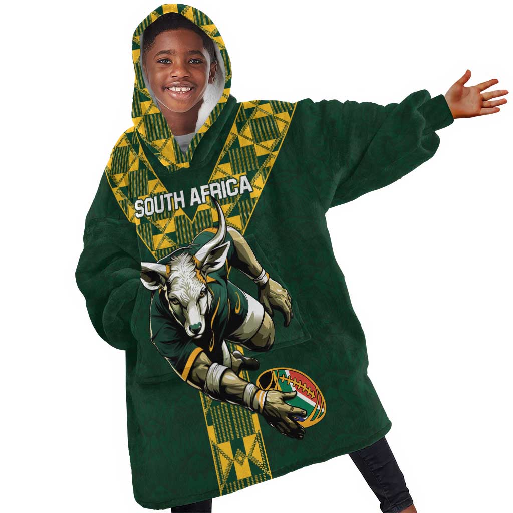 Custom South Africa 2024 Rugby KId Wearable Blanket Hoodie Go Springboks Protea Pattern