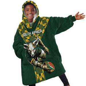 Custom South Africa 2024 Rugby KId Wearable Blanket Hoodie Go Springboks Protea Pattern